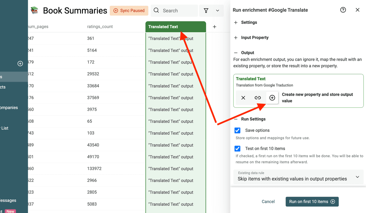 Configure Translated Text output