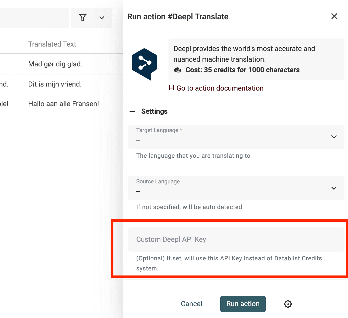 Use sua própria chave da API do DeepL