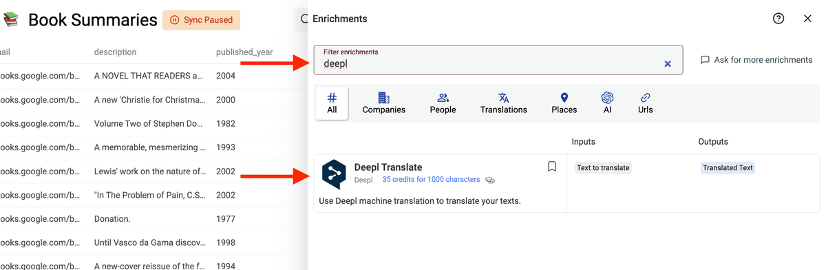 Select Deepl Enrichment