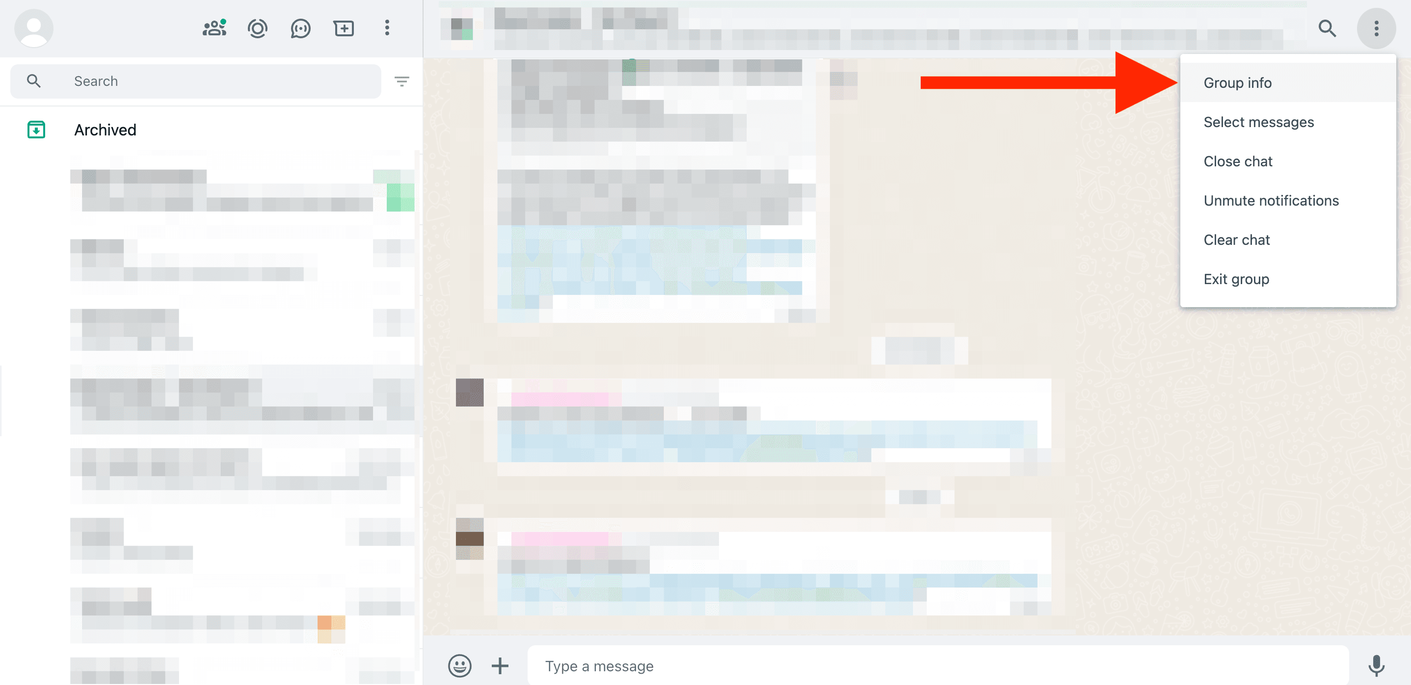 WhatsAppグループ画面を開く