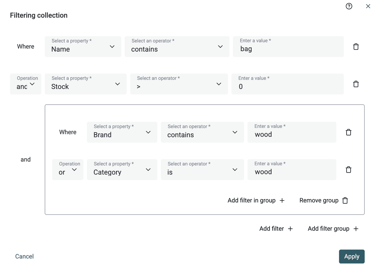 Advanced filtering interface showing complex queries and saved segments