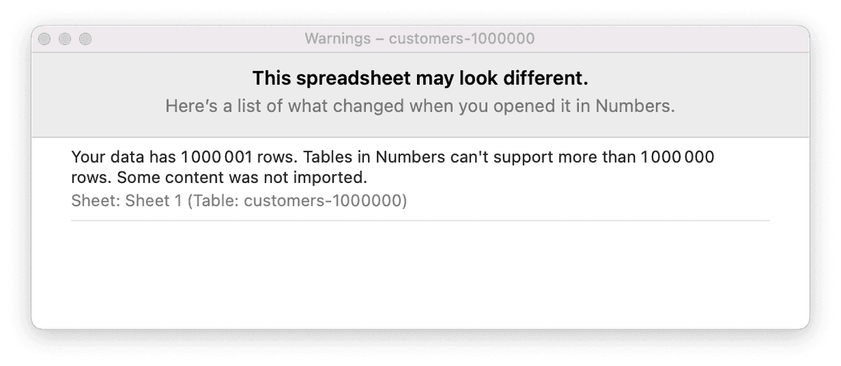 Importing a CSV file with more than 1m rows