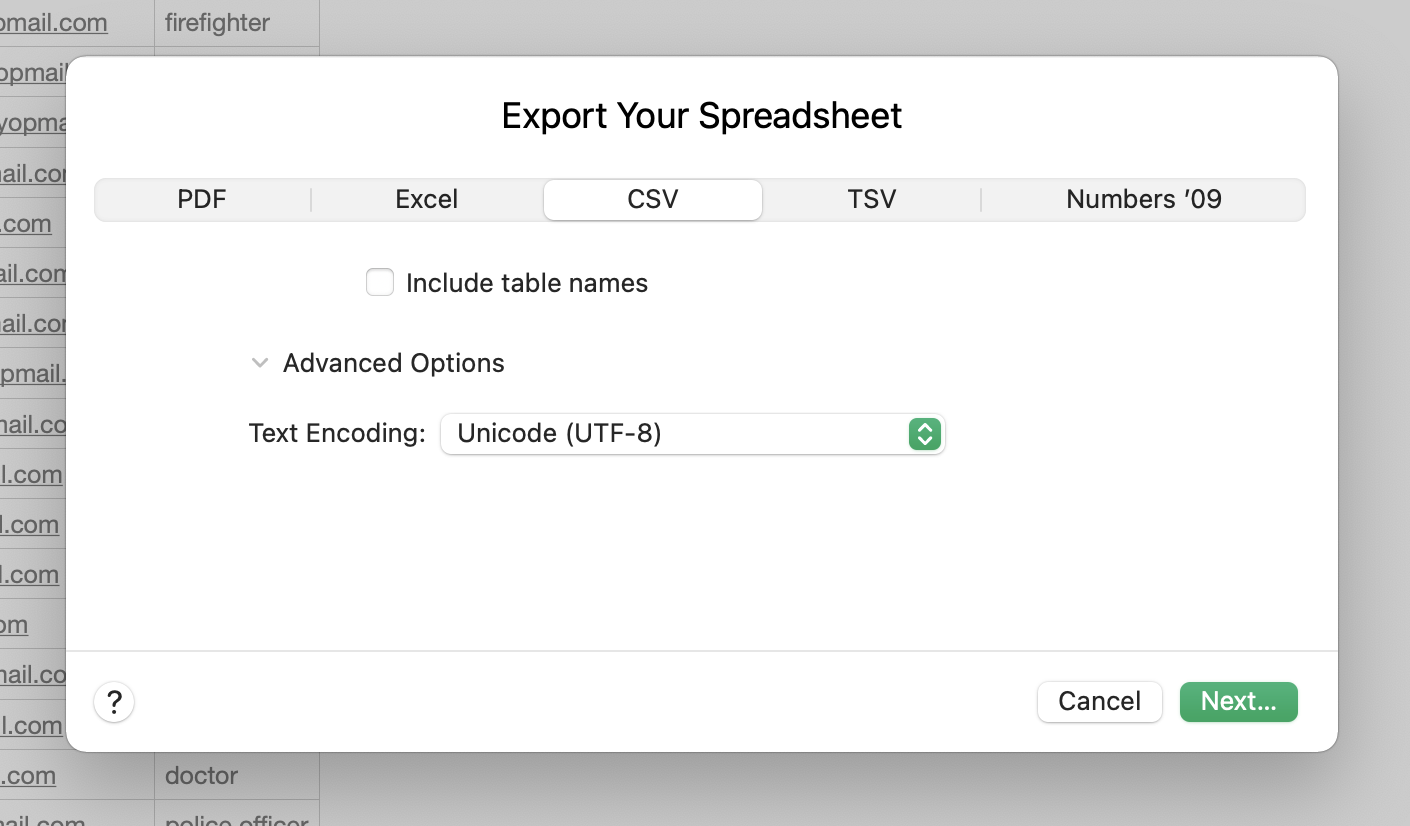 CSV Exporting Options