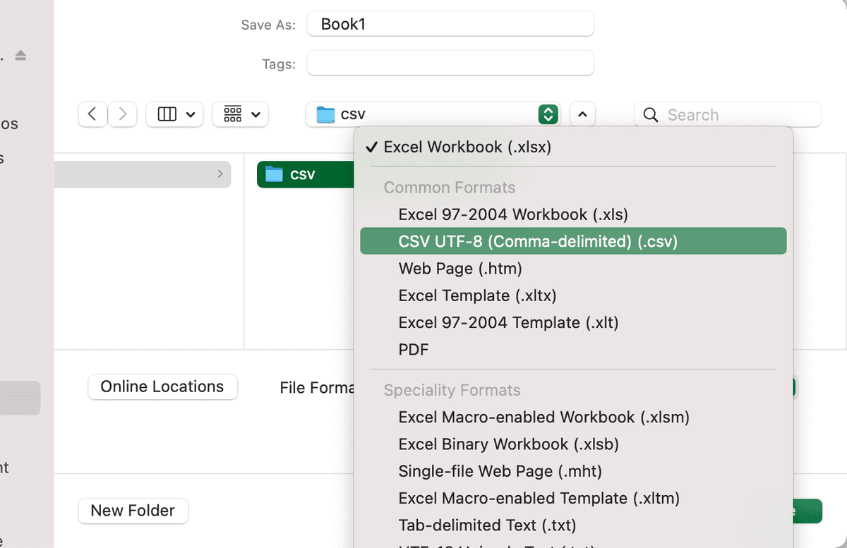 Select CSV in file formats