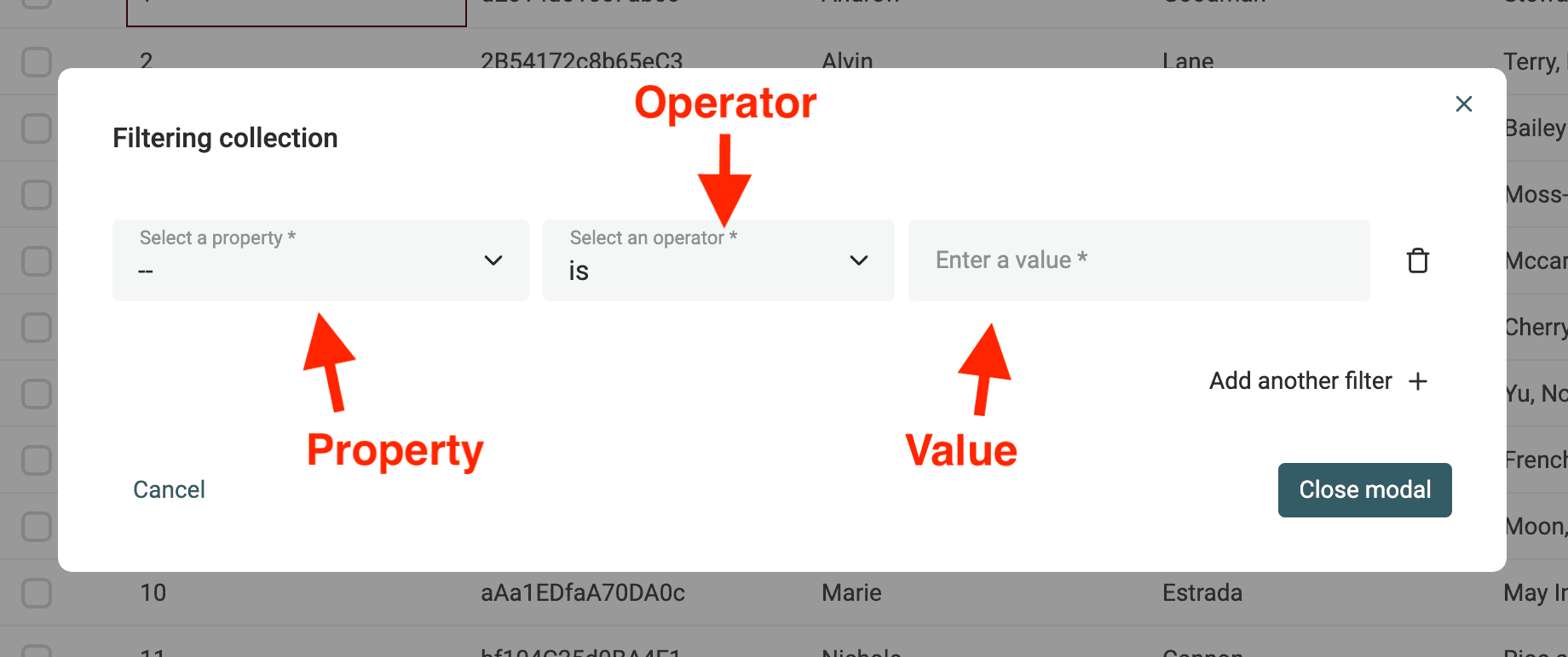 Filters modal