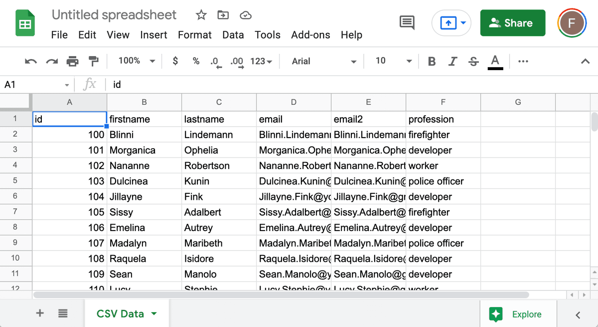 CSV file in Google Sheets