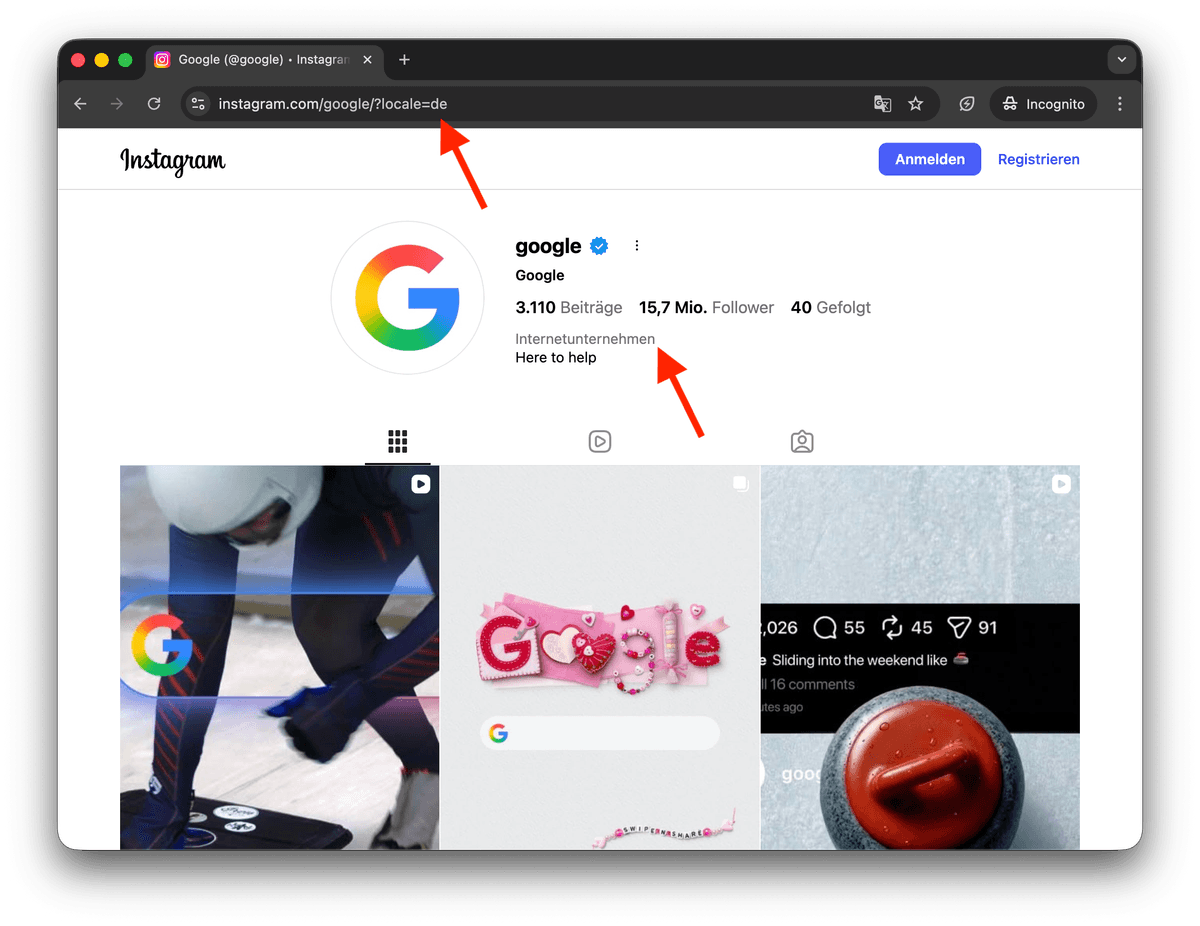 Google Instagram Profile as German