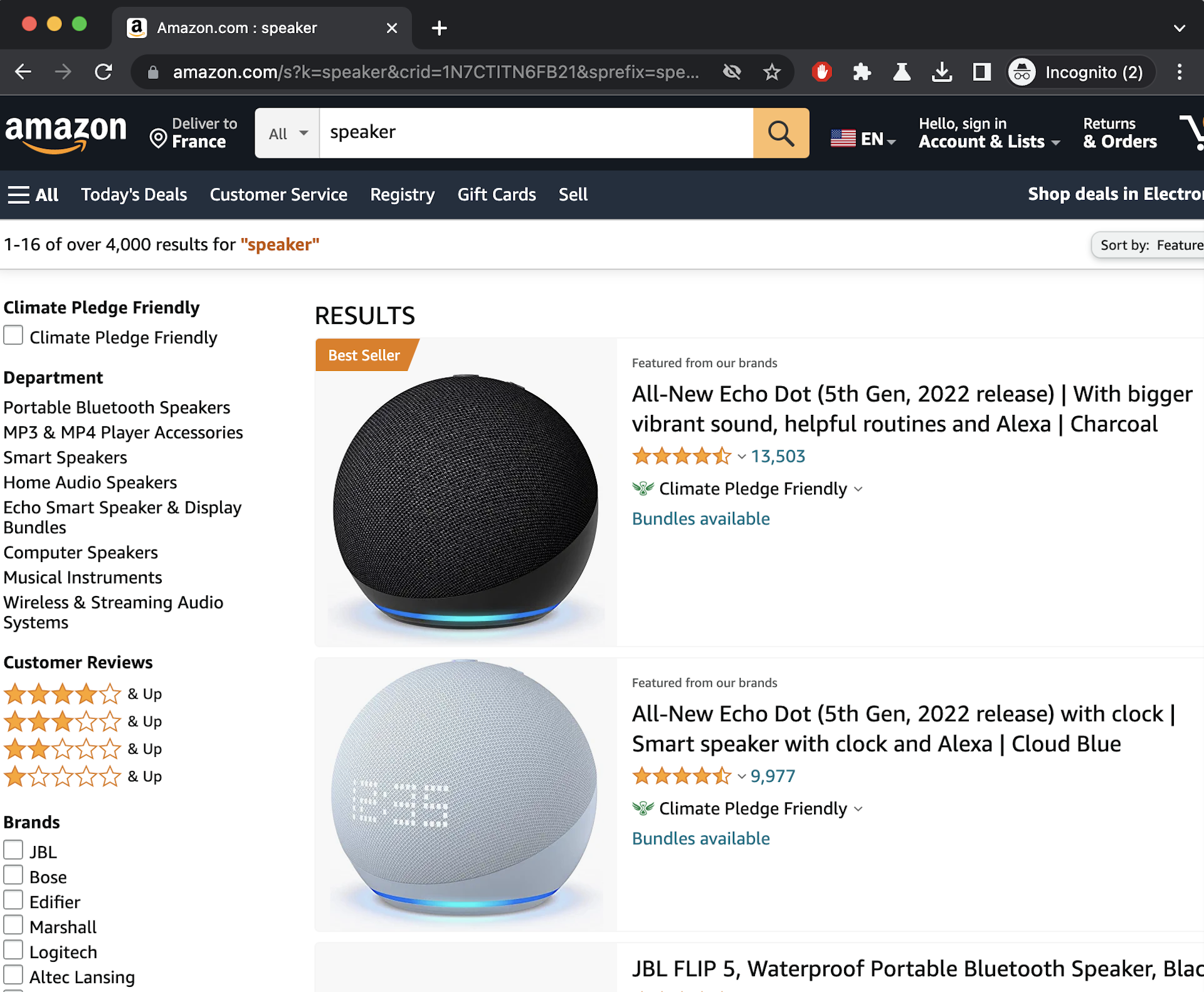 Amazon products listing