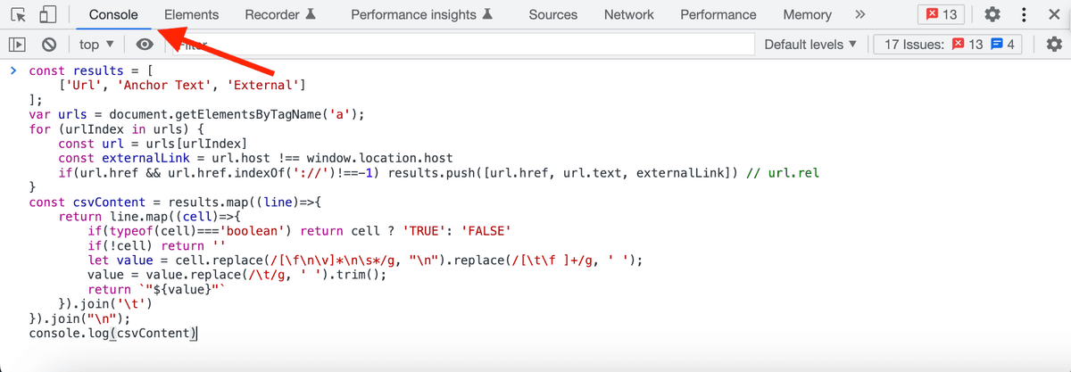 Open Google Developer Tools