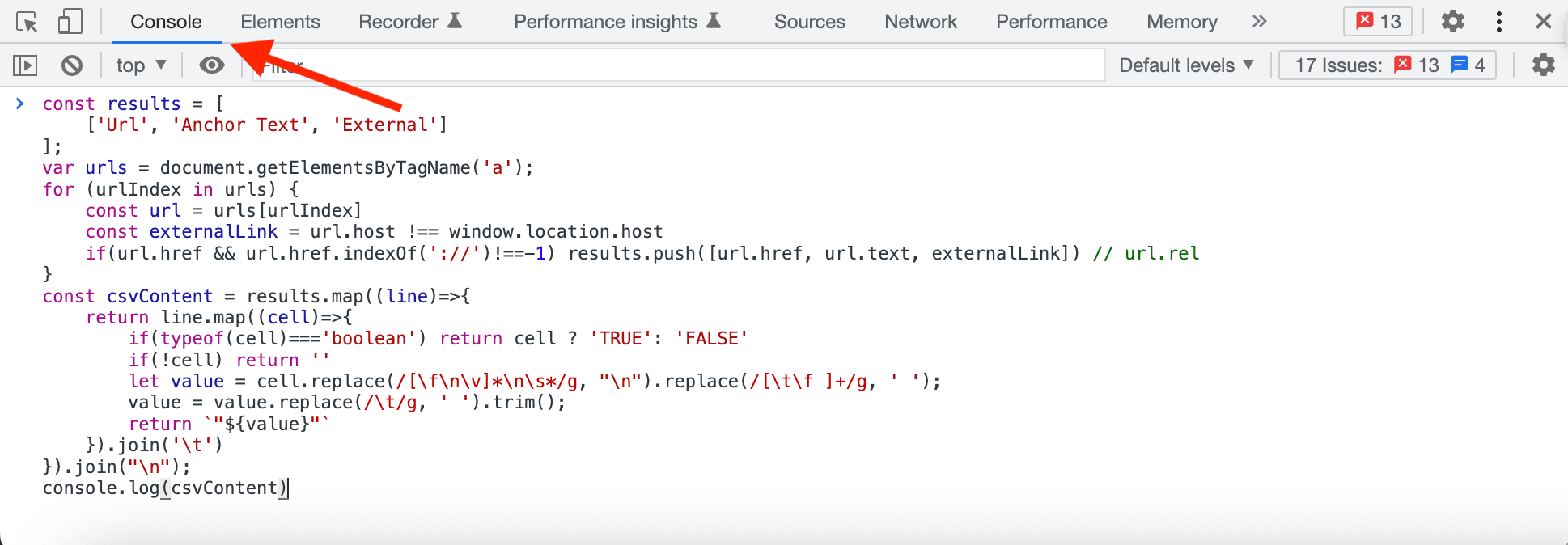 Open Google Developer Tools