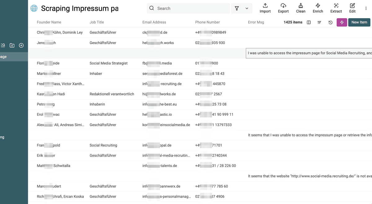 Scraping-Ergebnisse