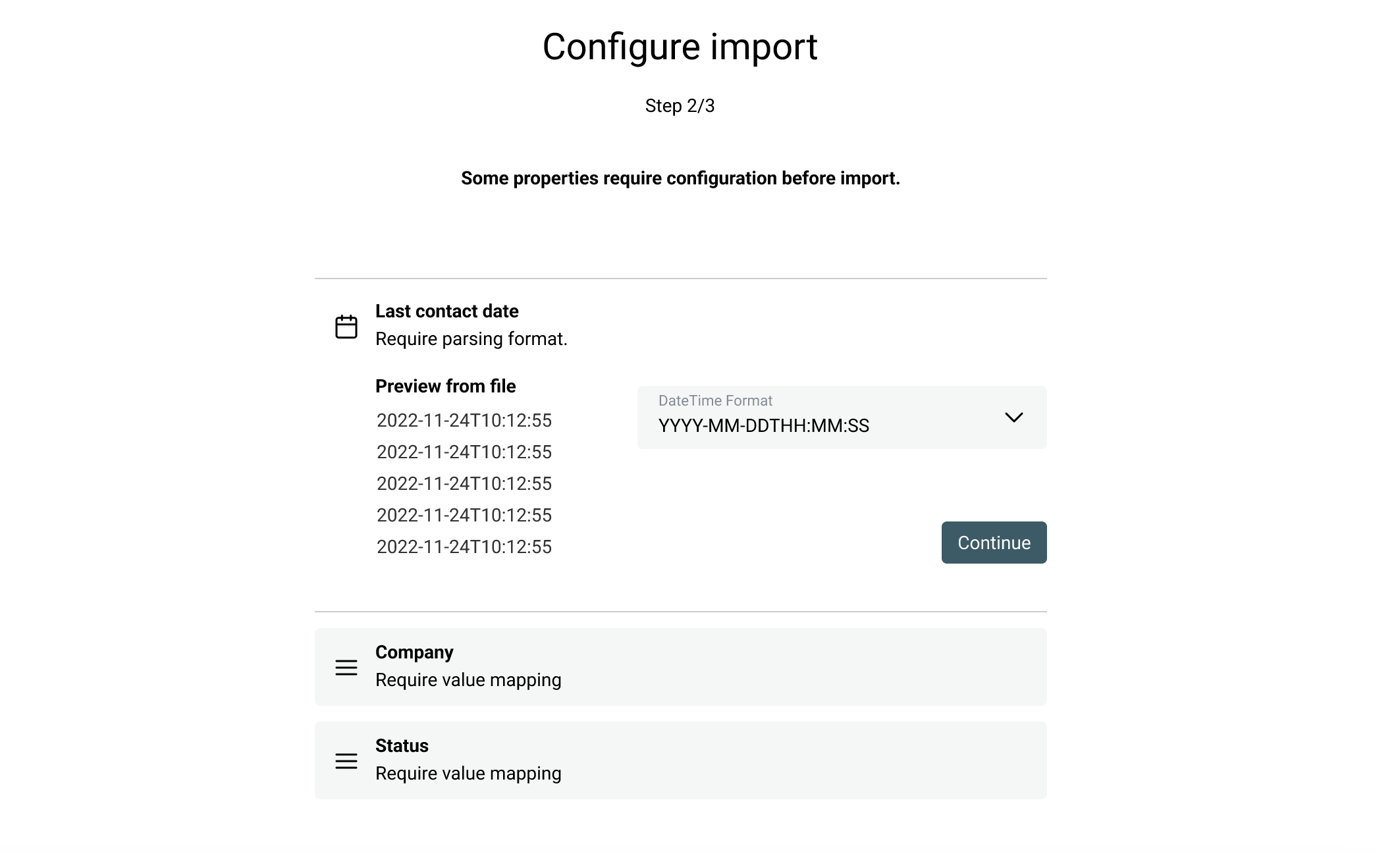 Data configuration during import