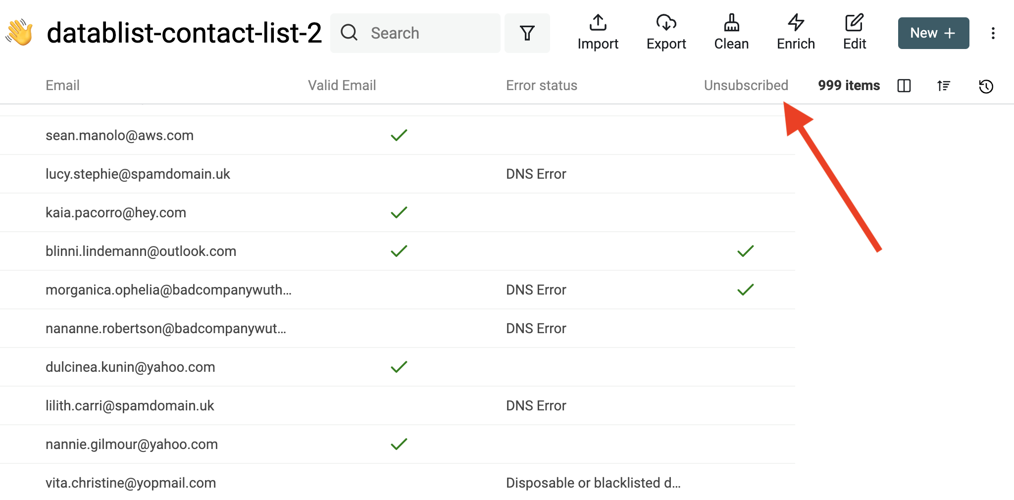 Email verification results