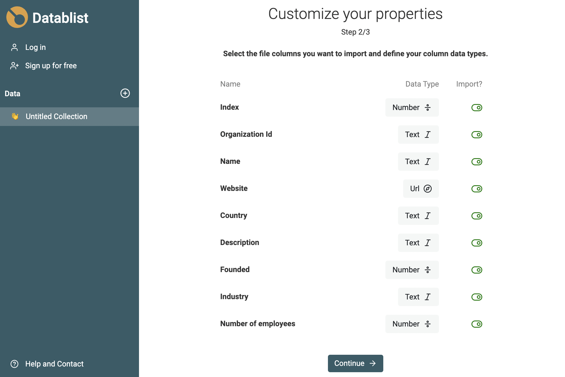 Configure column data type