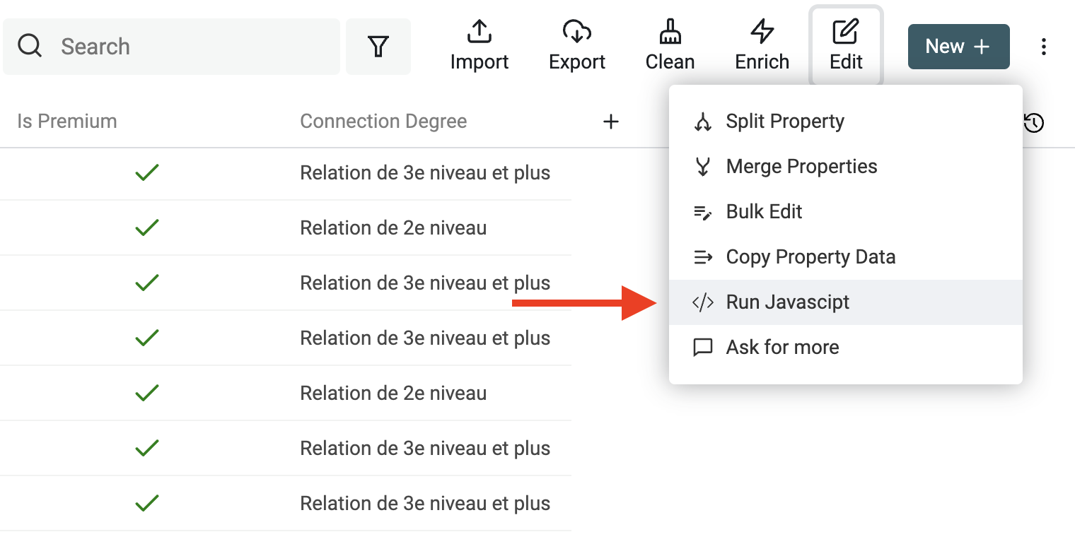 Data cleaning with JavaScript code