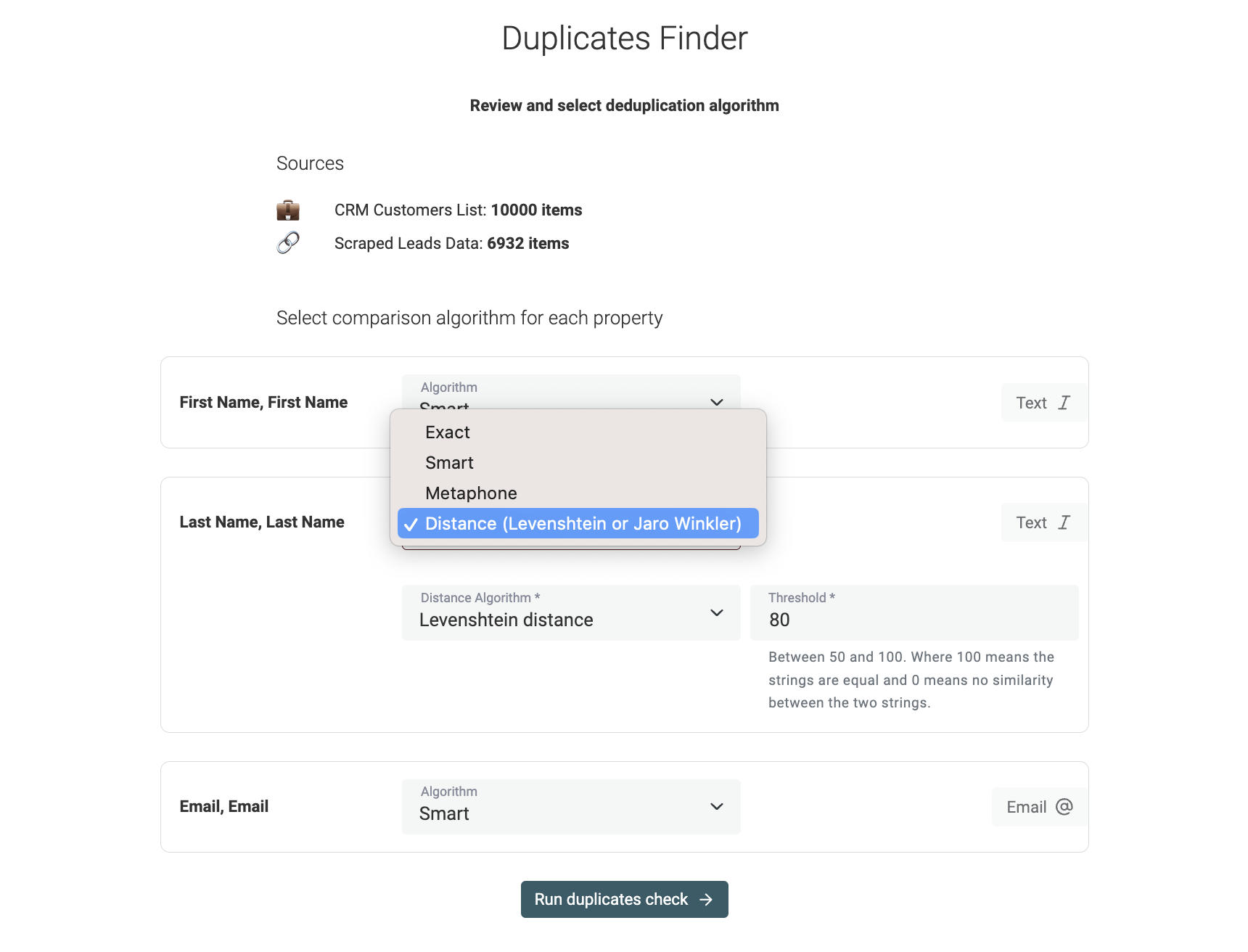 Data Matching Algorithms