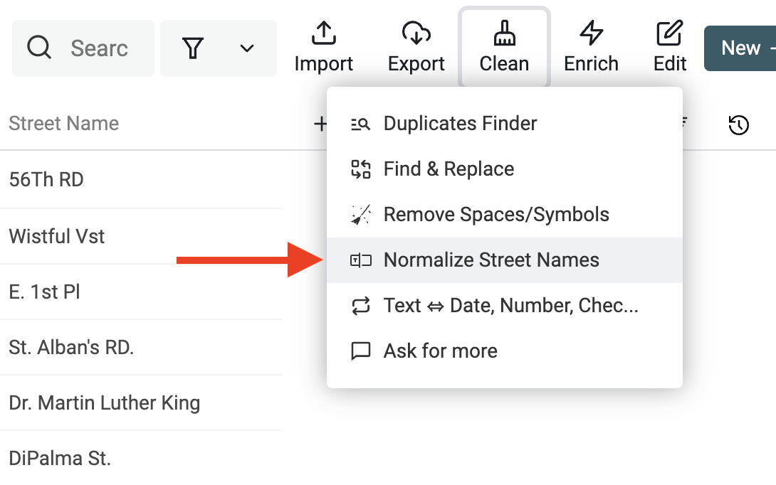 Data Normalization menu