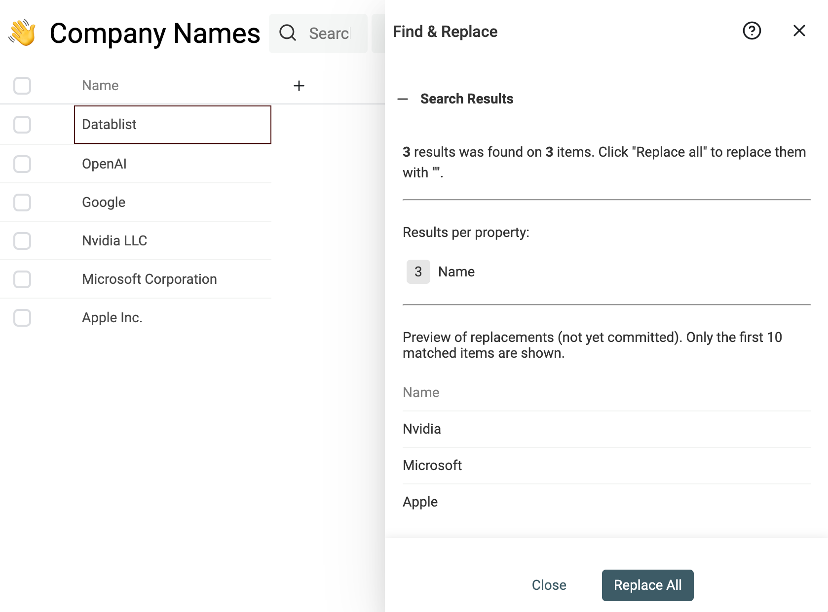 Remove company names suffix preview