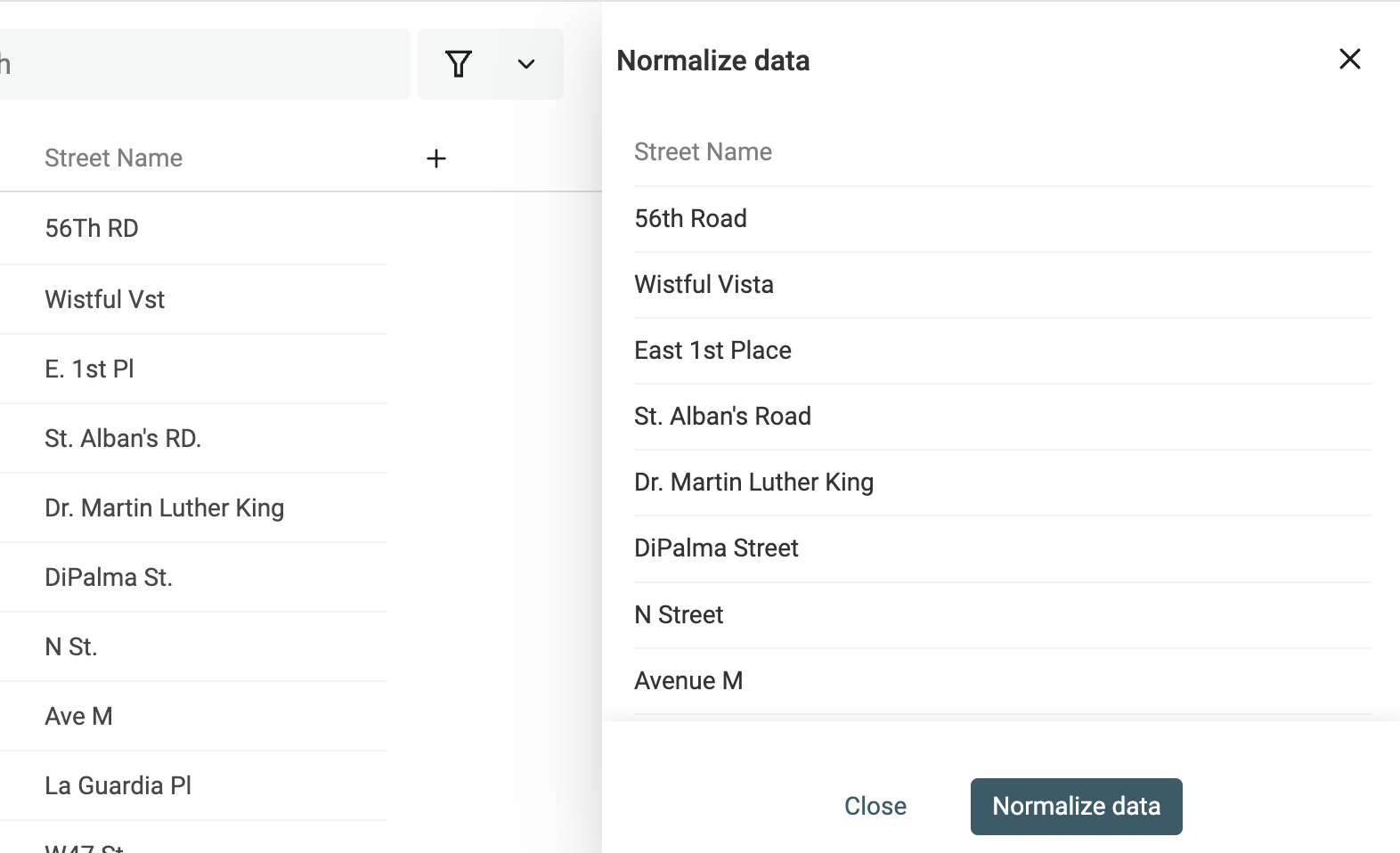 Street Name Normalization preview