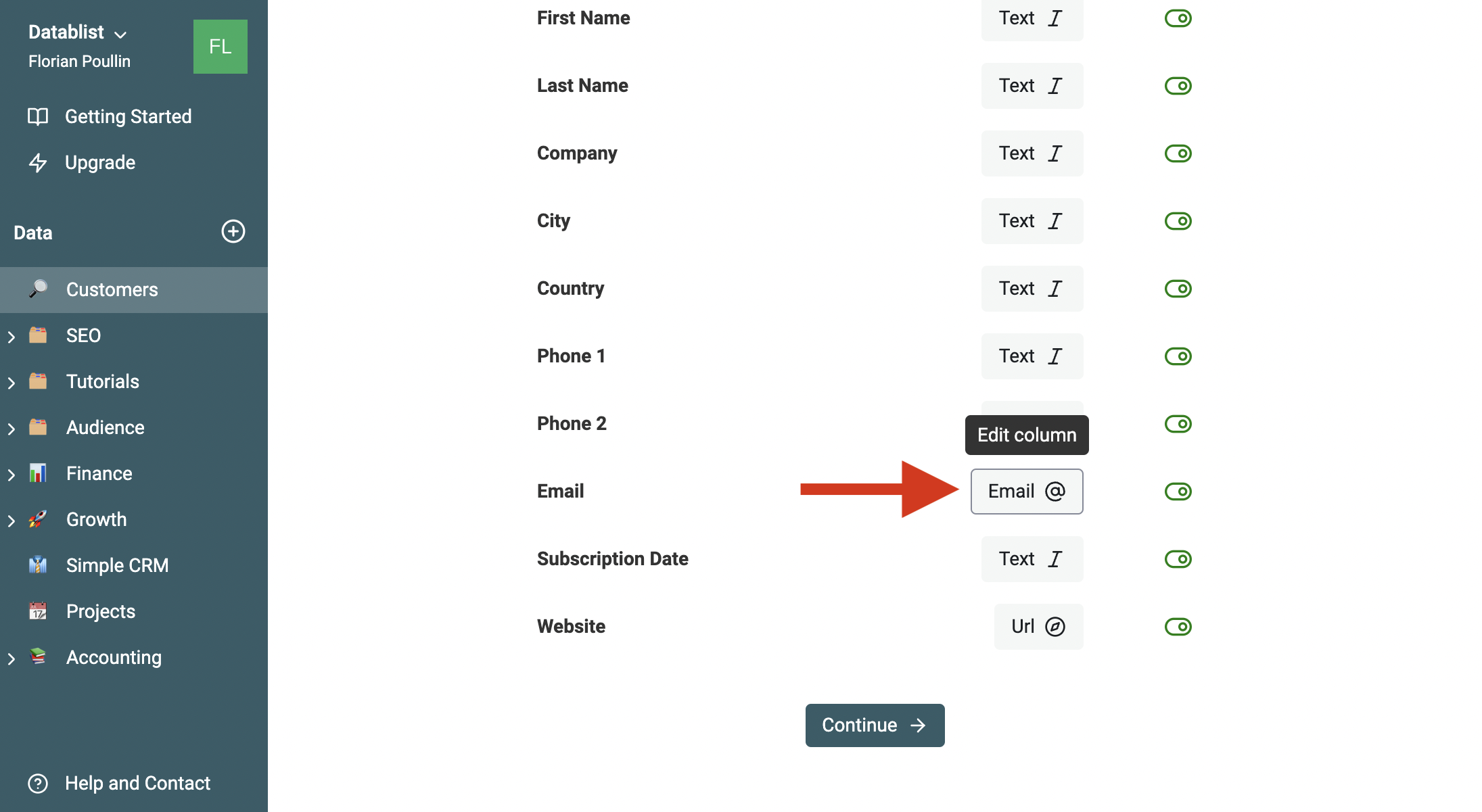 Check column CSV column data type