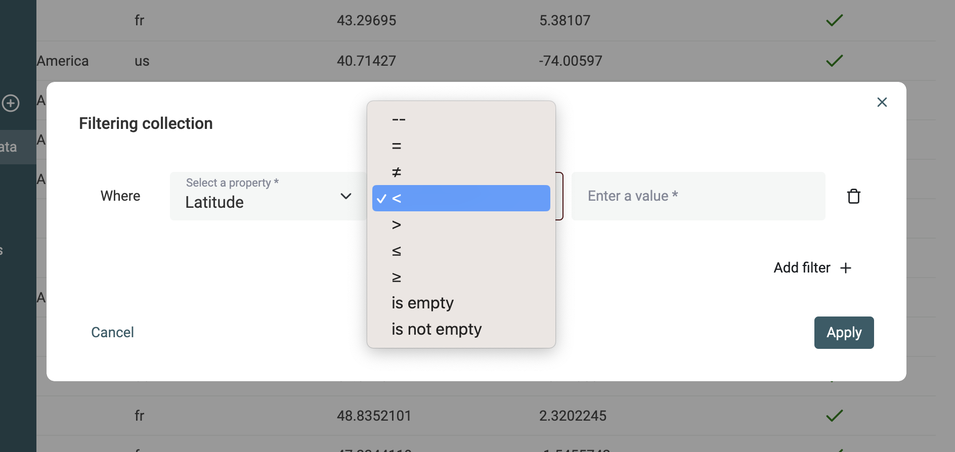 Filter Latitude or Longitude coordinates