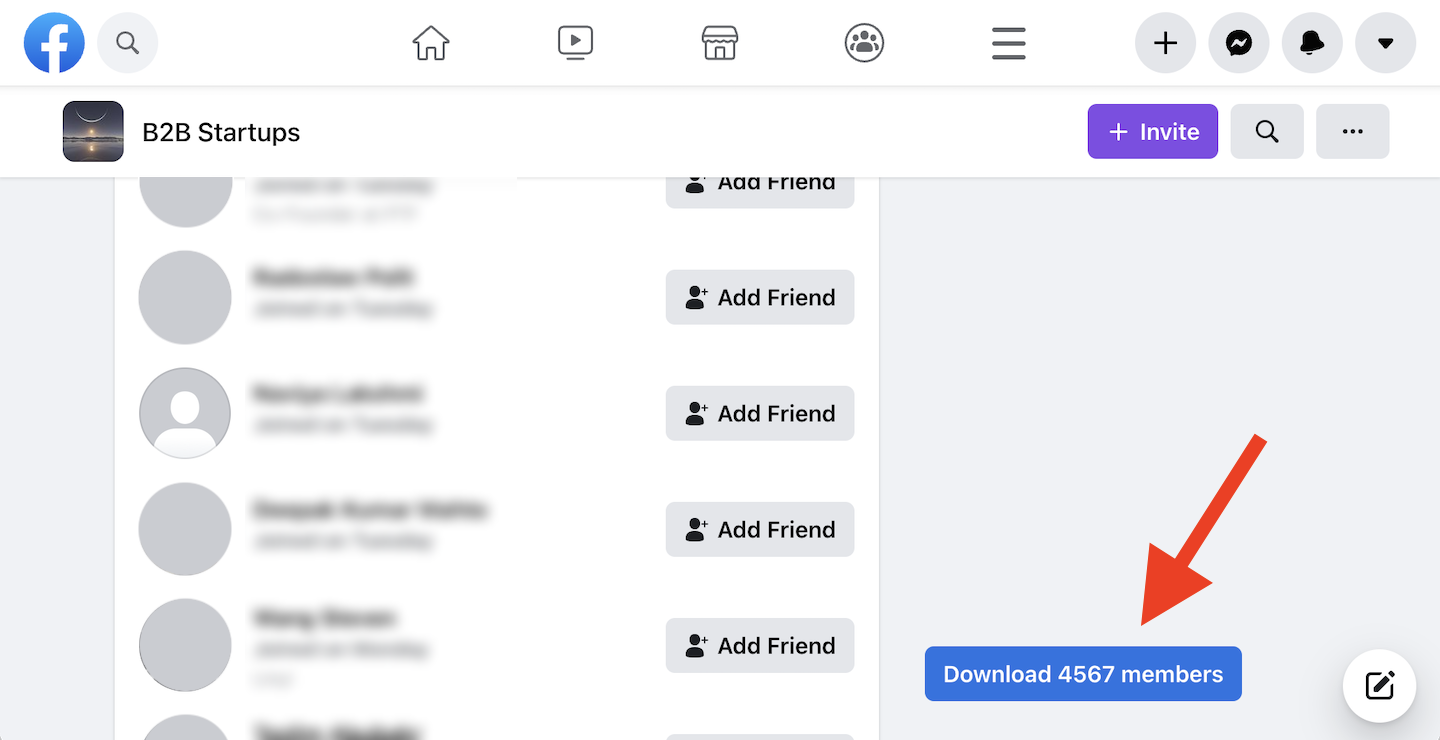 Export Facebook group members and find their LinkedIn Profile