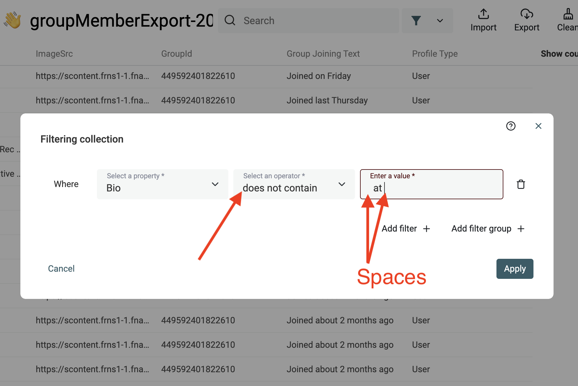 Filter non business profiles