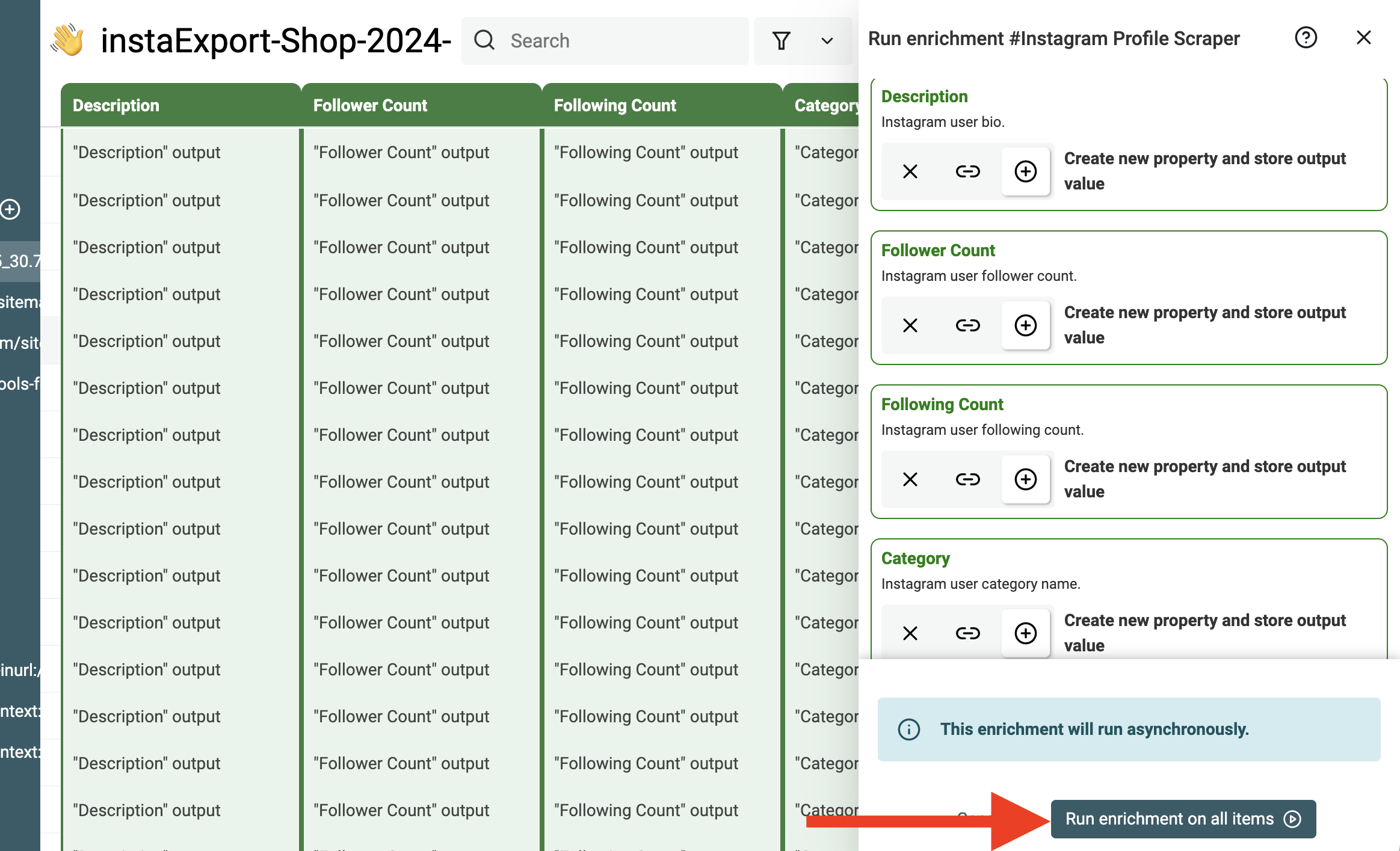 Configure Instagram Profile Scraper outputs