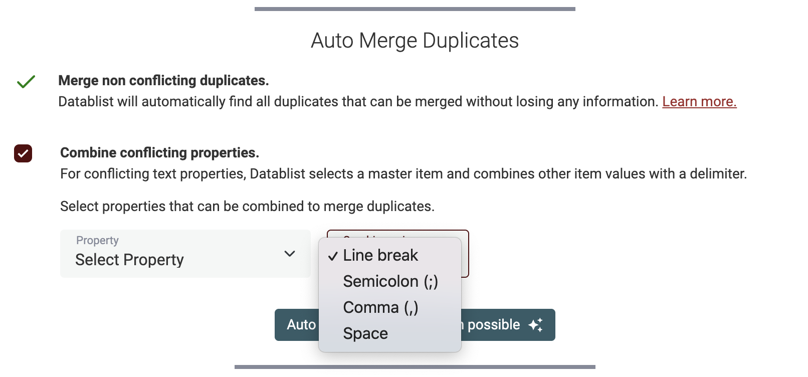 Duplicates Merging Options