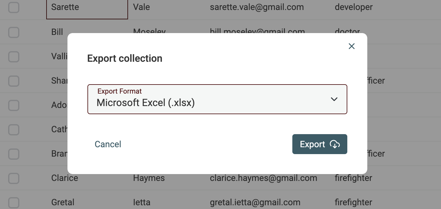 Export in Microsoft Excel format
