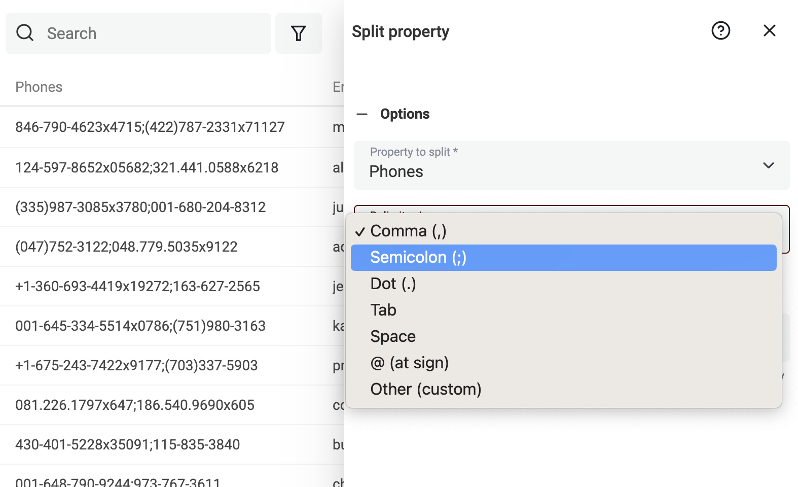 Split Property - Select Delimiter