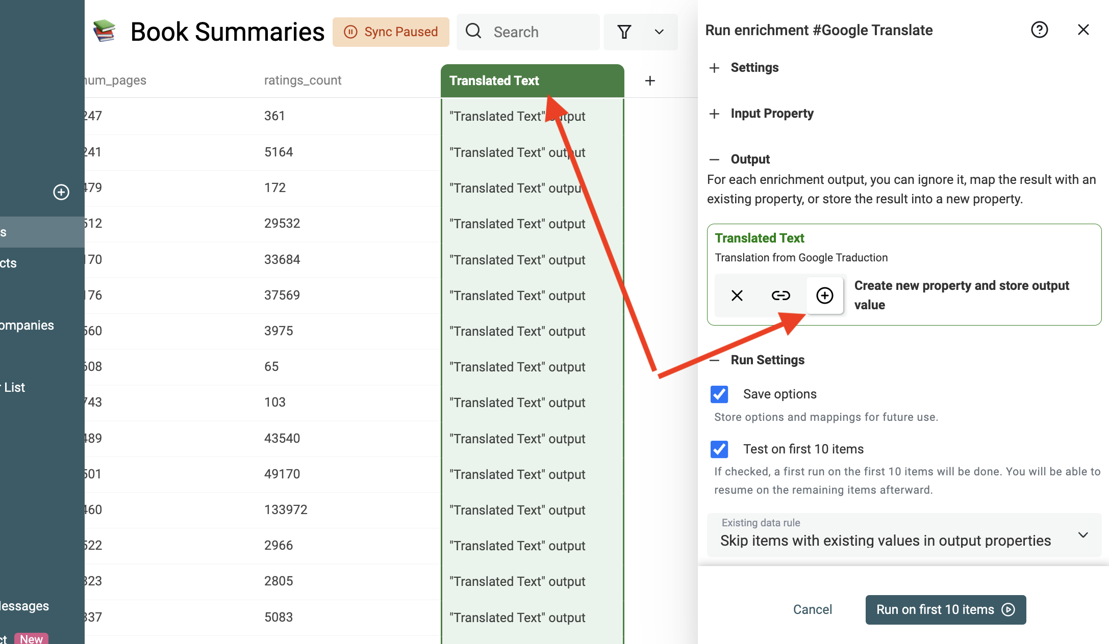 Configure Translated Text output