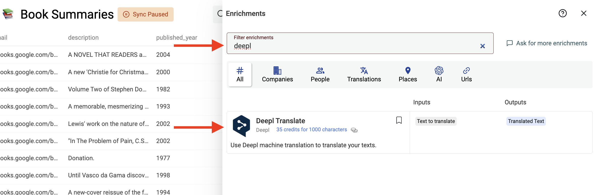 Select Deepl Enrichment