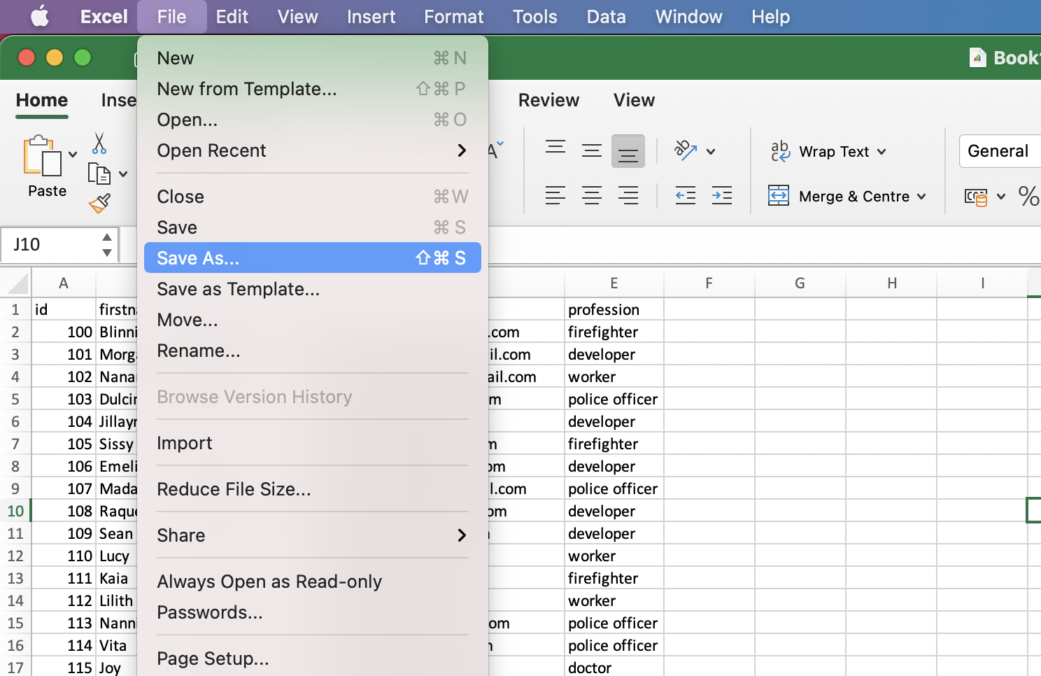 Export microsoft excel spreadsheet into a csv file datablist